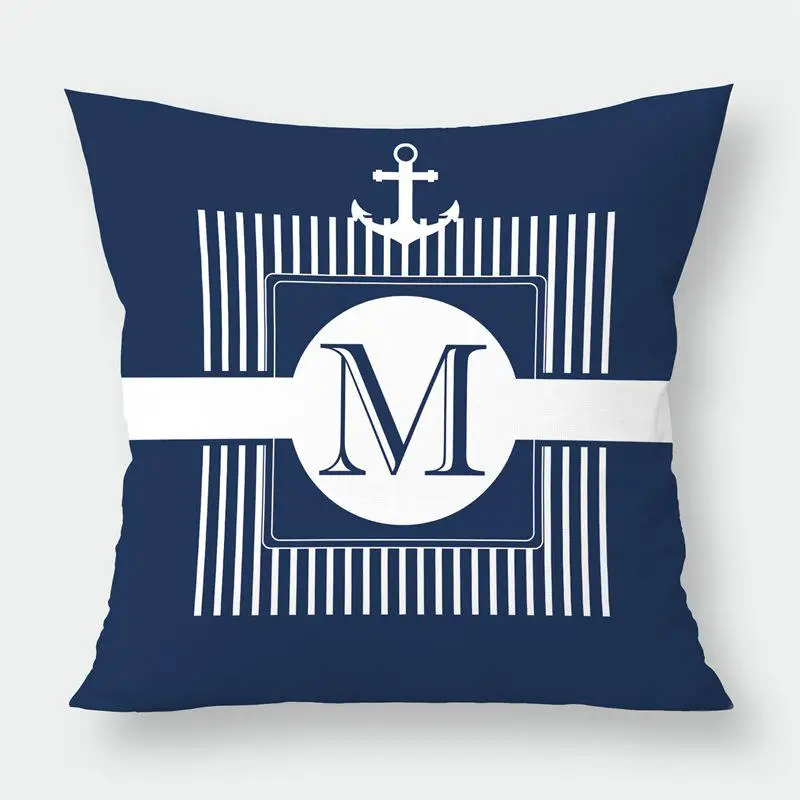 Sea Blue Compass Printed Cushion Cover Anchor Pattern Marine Ship Throw Pillow Case Decorative Pillowcase Cojines Almofadas - Цвет: 6