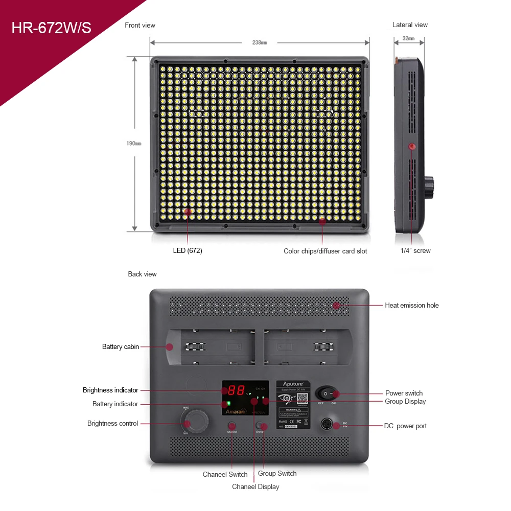 Aputure HR672 Series Kit HR672S+ HR672C+ HR672W Dimmeable светодиодный светильник для видеосъемки CRI 95+ w/комплект аксессуаров