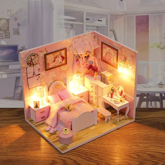 3d modelo de madeira diy puzzle brinquedo presente do miúdo montar casa  sonho rosa villa jogo madeira woodcraft construção kit presente aniversário  1 conjunto - AliExpress