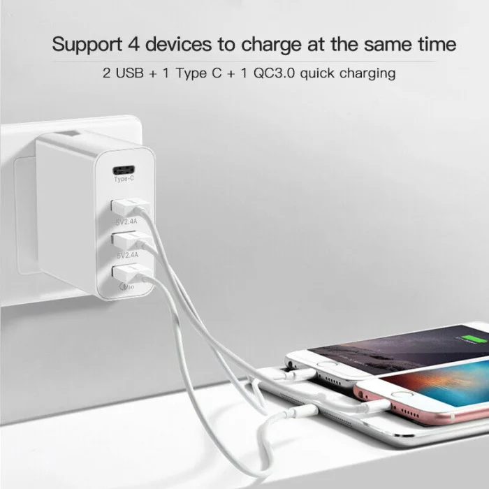 Настенное зарядное устройство адаптер 4 порта type C USB зарядное устройство адаптер Быстрая зарядка для домашнего офиса DU55