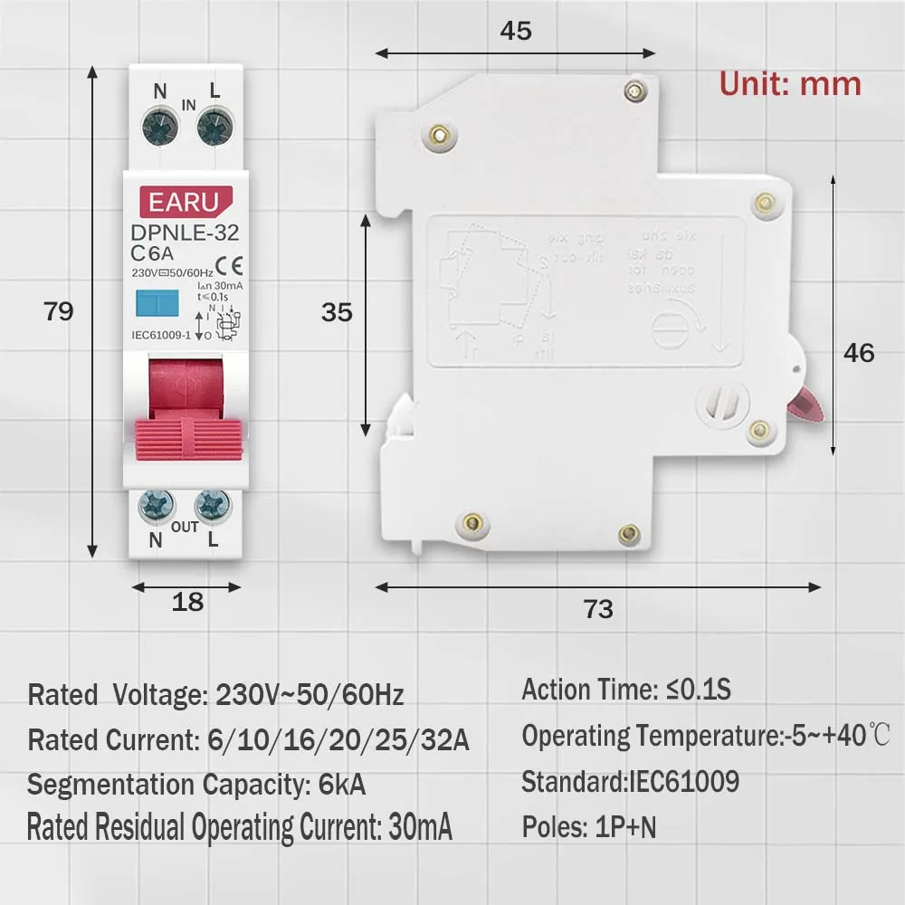20a 18mm mini 230v 50 60hz rcbo 01