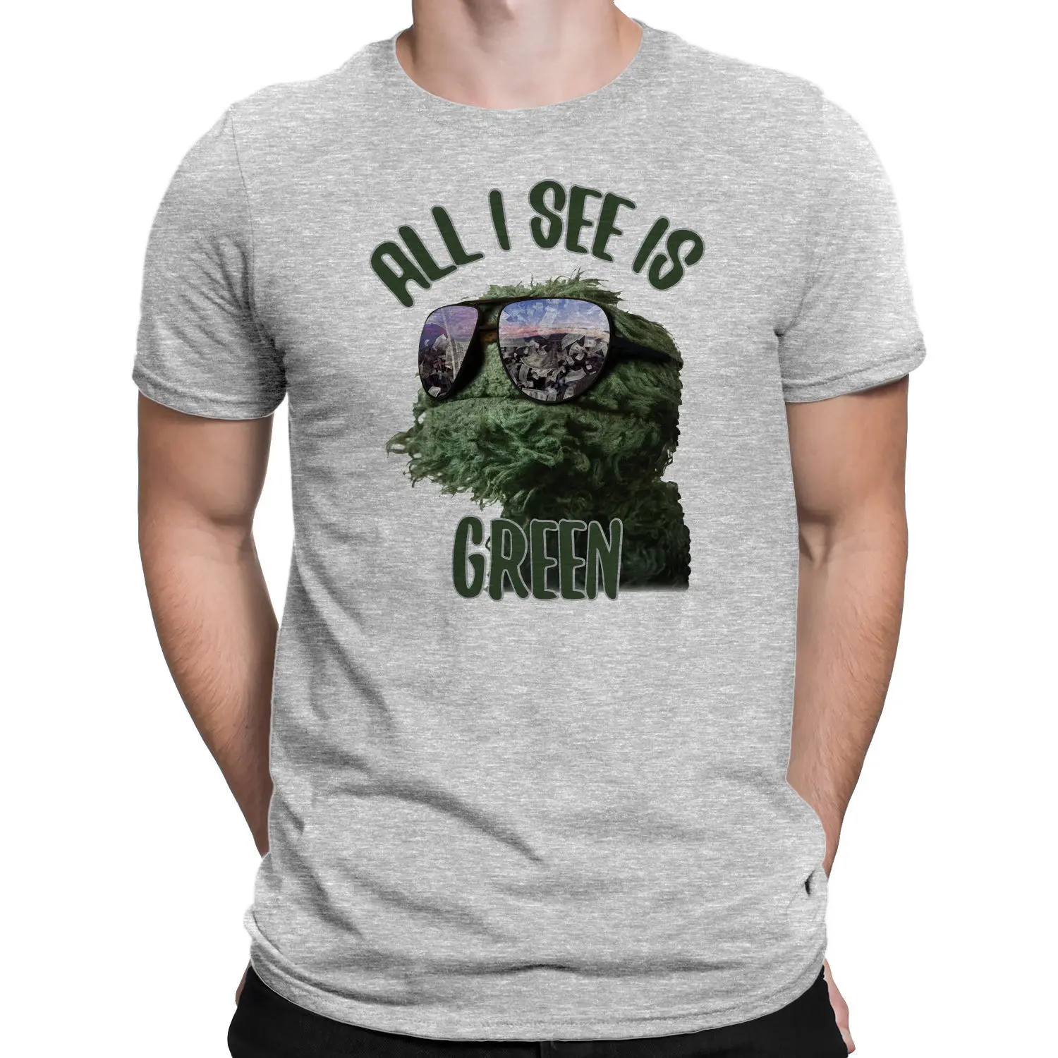 Мужская футболка новинка 2019 с принтом Улица Сезам Оскар Нью-блок зеленая базовая