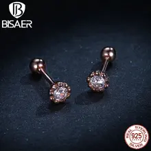 Свадебные серьги BISAER, 925 пробы, серебро, прозрачный кубический циркон, изысканные серьги-гвоздики для женщин, ювелирные изделия для помолвки EFE219