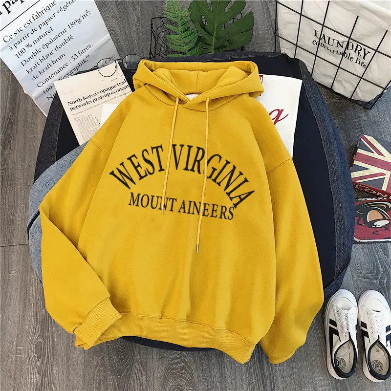 Женская зимняя толстовка с капюшоном, толстовка с надписью «WEST VIRGINIA», Женский пуловер Harajuku, свободный студенческий свитер с длинным рукавом, женские топы