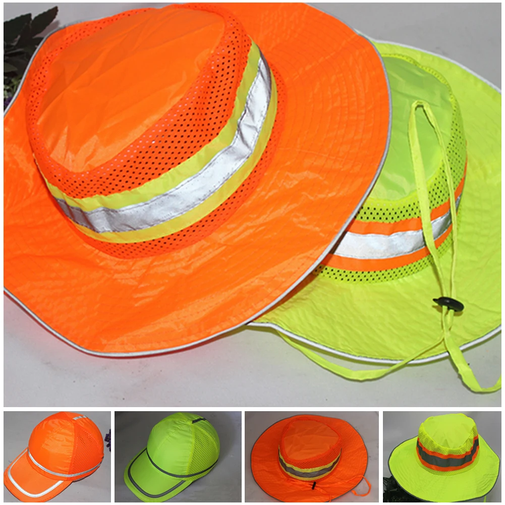 New Two Styles Men Women Baseball Cap Bucket Hat Reflective High Visibility Safety Work Hat Breathable Mesh Cap