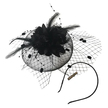 

Vintage Ladies Black Mini Hat Feather Fascinator Wedding Formal Headpiece