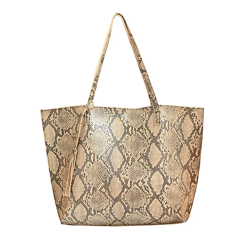 Handbag Women khaki Дизайнерская сумка, женская сумка, змеиный принт, сумка на плечо, бахрома, сумки на плечо, большая Вместительная женская сумка, большая женская кожаная сумка - Цвет: Handbag Women khaki