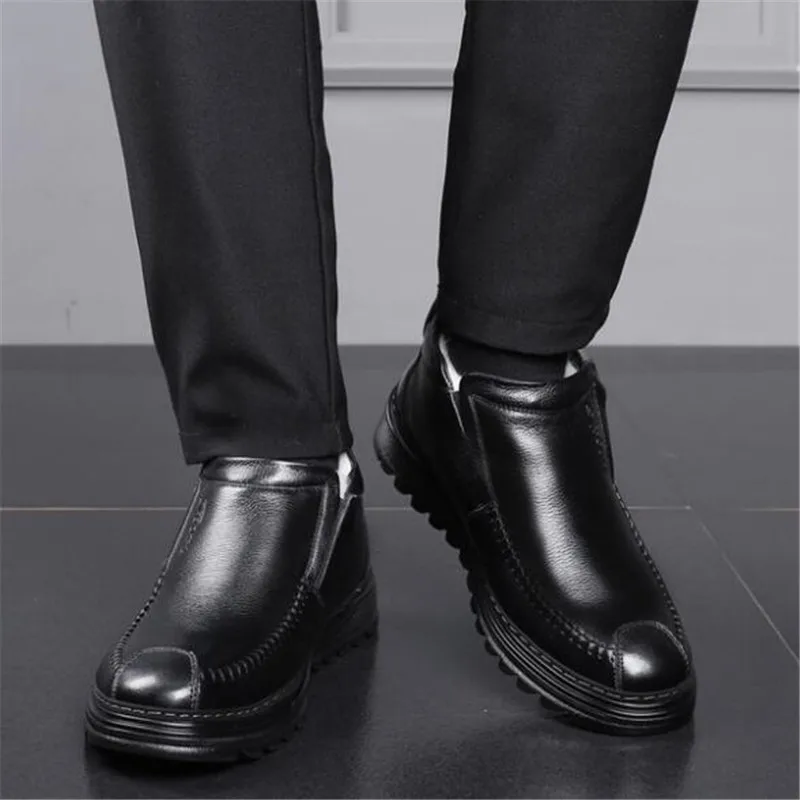 Winter Men's Cotton Shoes Cowhide Wool Boots Warm Shoes Flat Non-slip Soft Bottom Middle-aged Men Shoes Men Boots Snow Boots