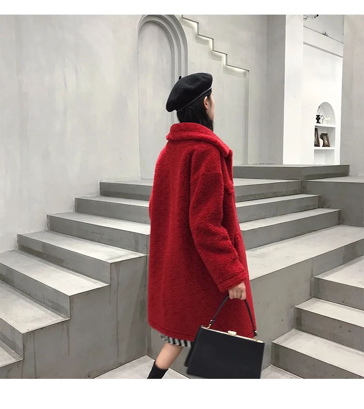 Женское пальто из натурального меха, винтажная длинная куртка для стрижки овец, женская зимняя одежда, корейские элегантные пальто из шерсти, меховые Топы 033