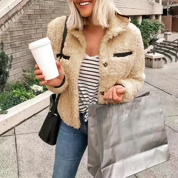 

WENYUJH Women Faux Fur Coat Plus Size Thick Fleece Jacket Winter Coat Women Pockets Casual Teddy Coat Autumn Plush Outwear