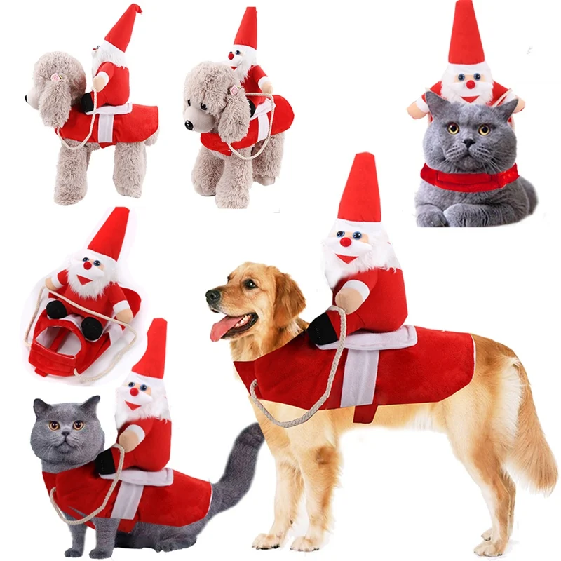 Рождественская одежда для собаки, теплые костюмы Санта-собаки для косплея, штаны для щенков, кошек, комбинезон, платье, одежда для Йоркской плюшевой собаки