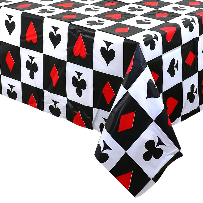 

1pcs Casino Poker Tablecloth 108‘’x54‘’ Gamble Poker Party Disposable Tablecloth For Adult Card Games Party Decorations Supplies
