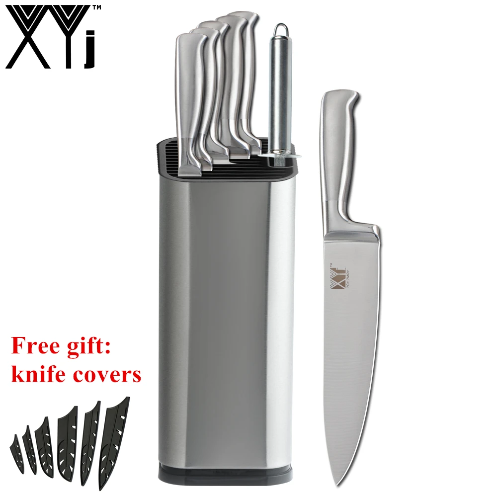 XYj 8pcs Stainless Steel Knife Set Comfortable Handle Sharp Blade Kitchen Chef Knife Sharpener Knife Holder Stand Cooking Tools