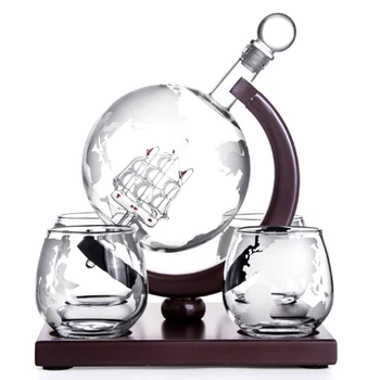 

Etched Whiskey Globe Decanter Set,with 4 Etched Globe Whisky Glasses - for Liquor, Bourbon,Vodka - 1000Ml