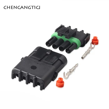 

5 Sets 4 Pin Way 2.5 MM Delphi Male Female Electrical Plug Pa66 Waterproof Weather Pack Square Wire Connector 12015797 12010974