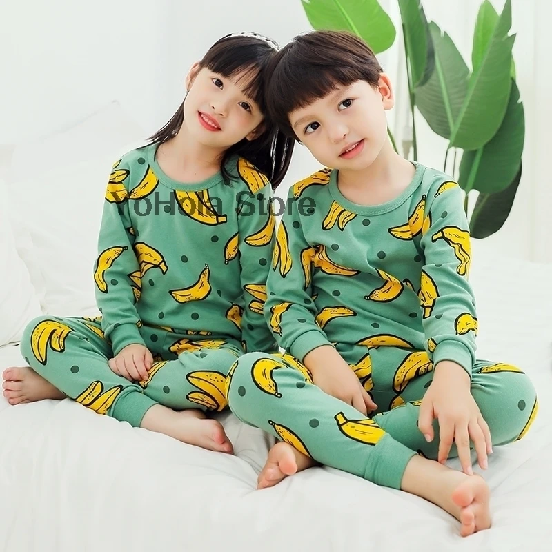 Pajamas Set Girls Underwear Suits Baby Boys Clothes Printed Autumn Winter Long Trousers Home Clothes Children's Clothing night gowns cheap Sleepwear & Robes