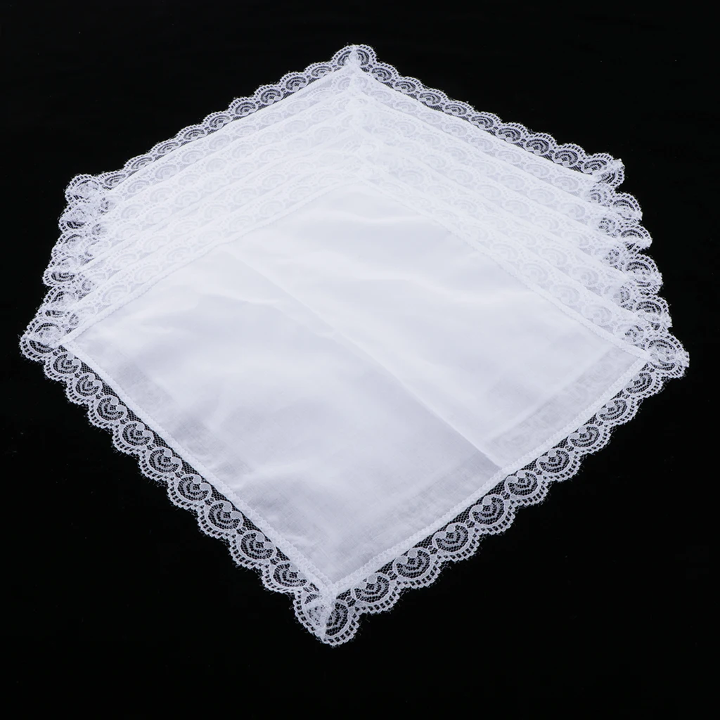 5pcs Lady Cotton Lace Handkerchiefs Lace Trim White Hanky Kerchief pocket square носовые платки zakdoeken blank Handkerchief