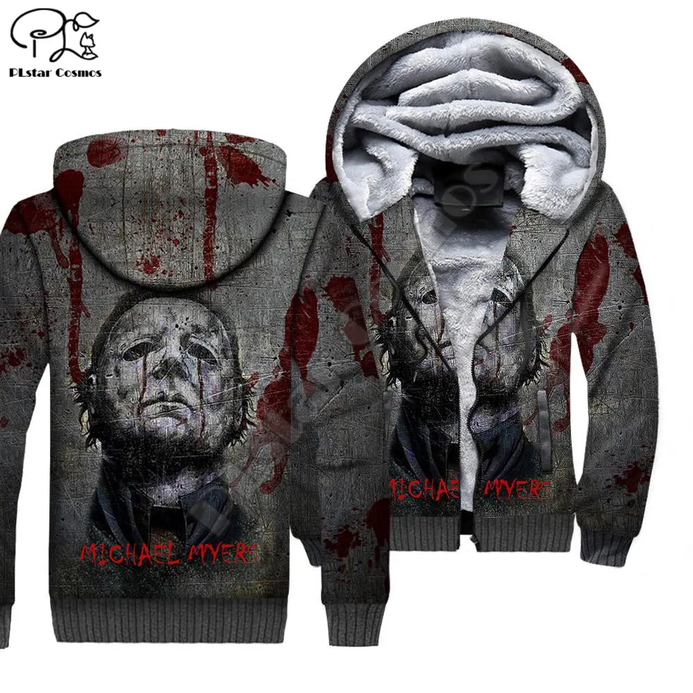 PLstar Cosmos Michael Myers Halloween 3D Print Winter Clothing Casual Warm Hood Thick Coat Zipper Man Fleece Hoodies Jacket M-6
