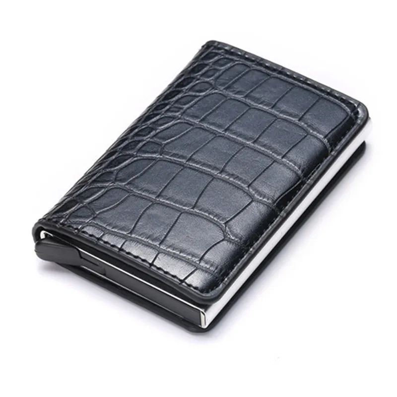 BISI GORO, анти-вор, мужской кредитный держатель для карт, блокировка Rfid, минималистичный кошелек, сумка, металлический кожаный чехол для визиток, визитница - Цвет: Eyu Black X-12C