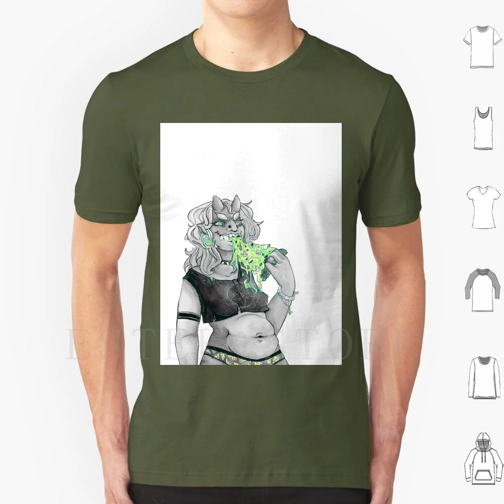 Man Eater Maglietta Fai Da Te Big Size 100% Cotone Demone Oni Pizza Paffuto Lordo 90S