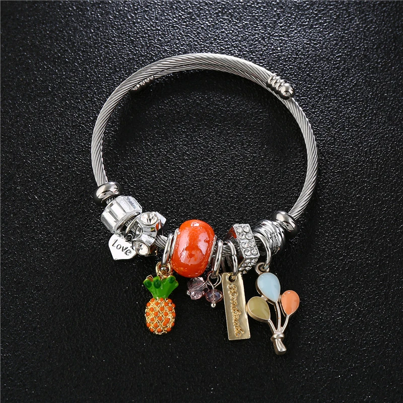 Chic Enamel Pineapple Stainless Steel Bangle Bracelet Women Accessories Fashion Jewelry Love Letter Cuff Bracelets Bijoux Femme