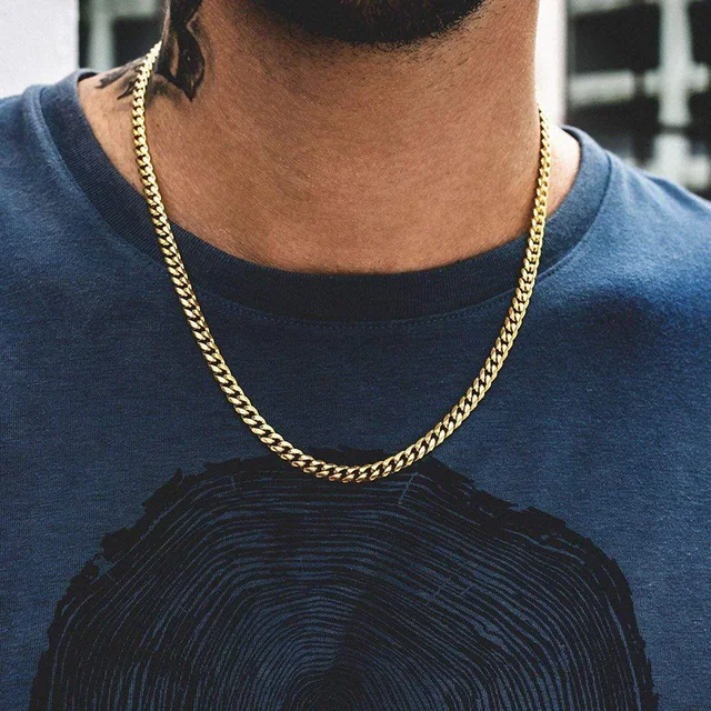 Vnox Cuban Chain Necklace for Men Women, Basic Punk Stainless Steel Curb Link Chain Chokers,Vintage Gold Tone Solid Metal Collar 2