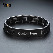 Vnox Индивидуальные Имя информация черный титан браслеты для мужчин терапия магнитный браслет Повседневная мужская Pulseira