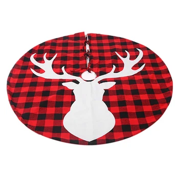 

Botique-1 Pcs Red and Black Plaid Elk Christmas Tree Skirt Christmas Home Decorations Christmas Tree Bottom Decoration