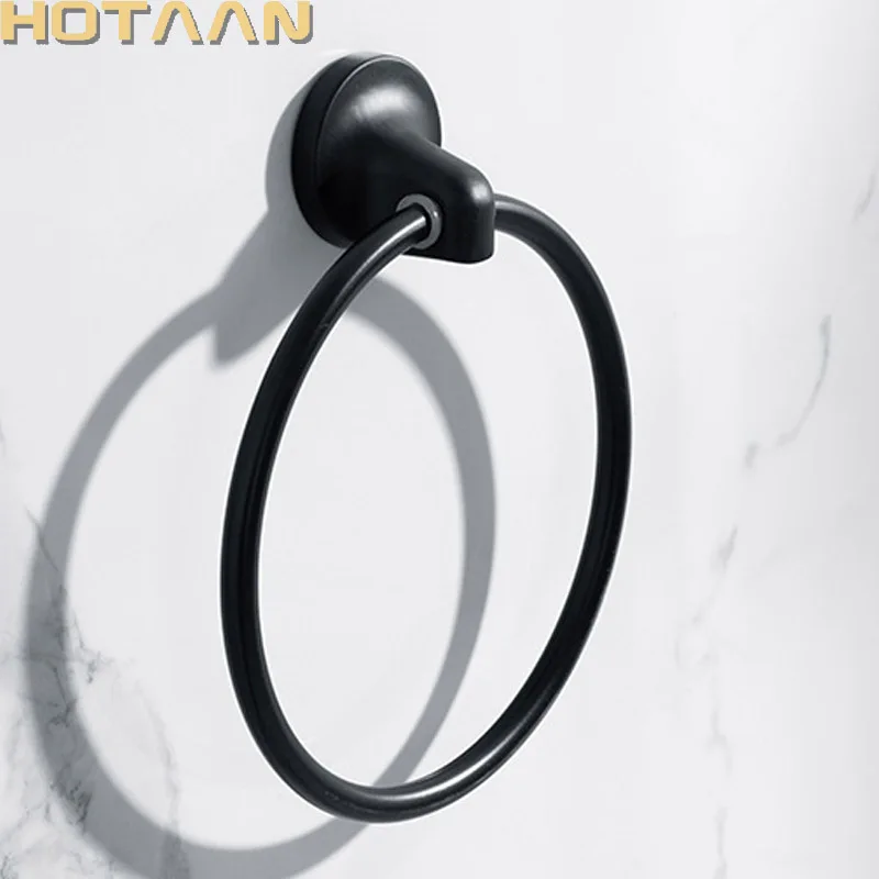 Bathroom Towel Ring Matte Black Finish Stainless Steel Wall Mounted Towel Ring Bathroom Accessories Round Towel Holder Bathroom Rack Hanger