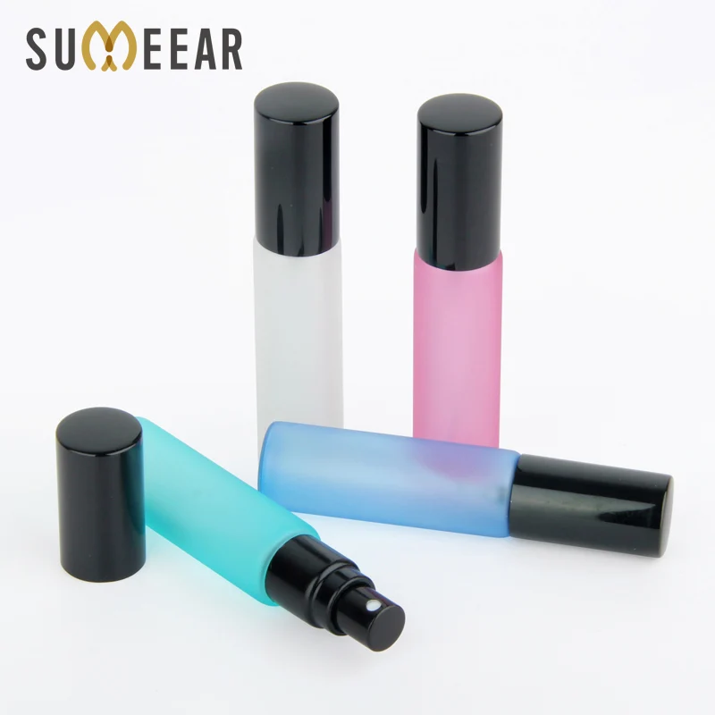 

50 pieces 10ml Colourful Frosted Glass Atomizer Bottle Refillable Colorfull Aluminum cap Spray Perfume Bottle