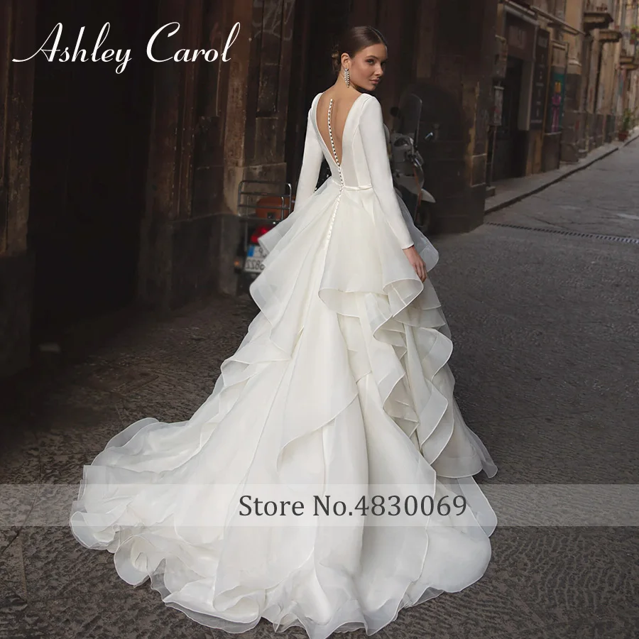 Ashley Carol Ball Gown Wedding Dresses For Women 2023 Bride Satin Deep V-Neck Ruffles Wedding Gown Customized Vestidos De Novia 2