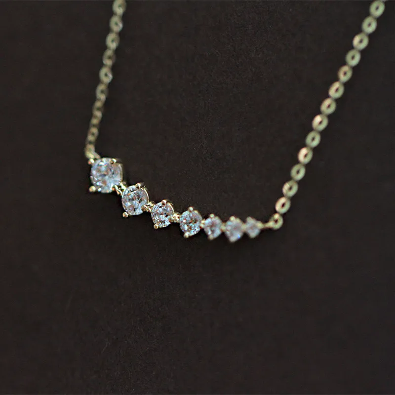 925 Sterling Silver Simple Pavé Crystal Sparkling Smile Clavicle Chain Necklace Women Light Luxury Wedding Jewelry Accessories - Image 4