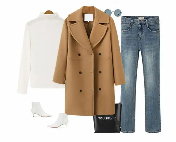Зимнее теплое шерстяное пальто модное свободное с длинным рукавом на пуговицах размера плюс шерстяное Женское пальто ouc312
