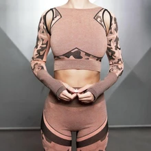 Новейший комплект для йоги, женские бесшовные камуфляжные топы с длинными рукавами, леггинсы с высокой талией, спортивные камуфляжные костюмы для фитнеса, спортзала, облегающие для тренировок штаны