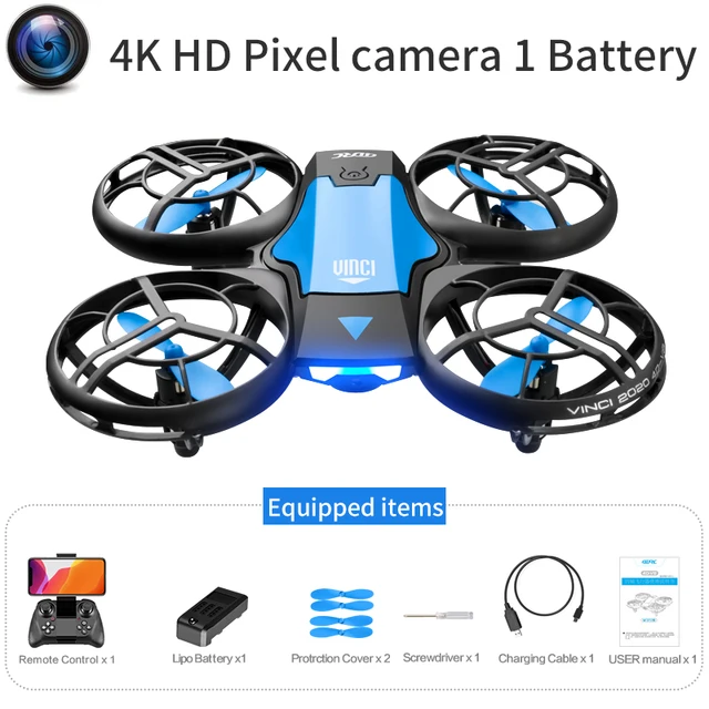 2021 NEW Quadcopter V8 drone 4k profesional 1080P 480P HD Camera WiFi Fpv Air Pressure Altitude Hold Black RC Drone Toy 4K Blue 1B