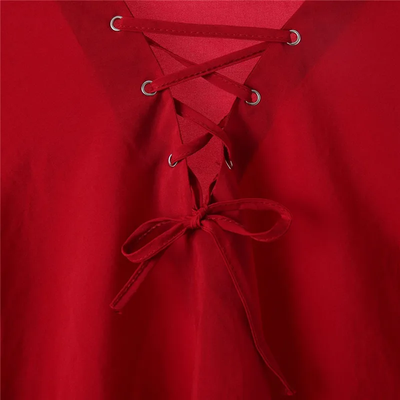 Fashion Summer Women Casual  Loose Blouses Ladies New V Neck Long Sleeve Shirt Tops