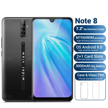 

Brand New Original NOTE 8 Mobile Phone Dual SIM Large Screen 7.2 inch Android 9.0 MTK6580M 1GB RAM 4GB ROM 5MP+5MP 3G Smartphone