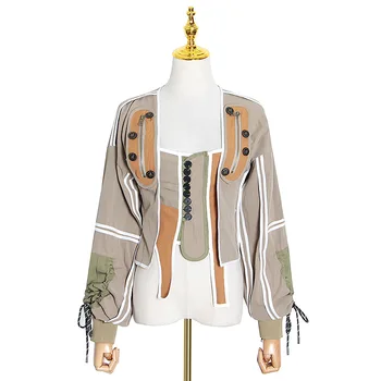 

European and American 2020 Autumn New Cool Contrasting Color Stitching Waist Hugging Street Style Jacket Women's Clothing