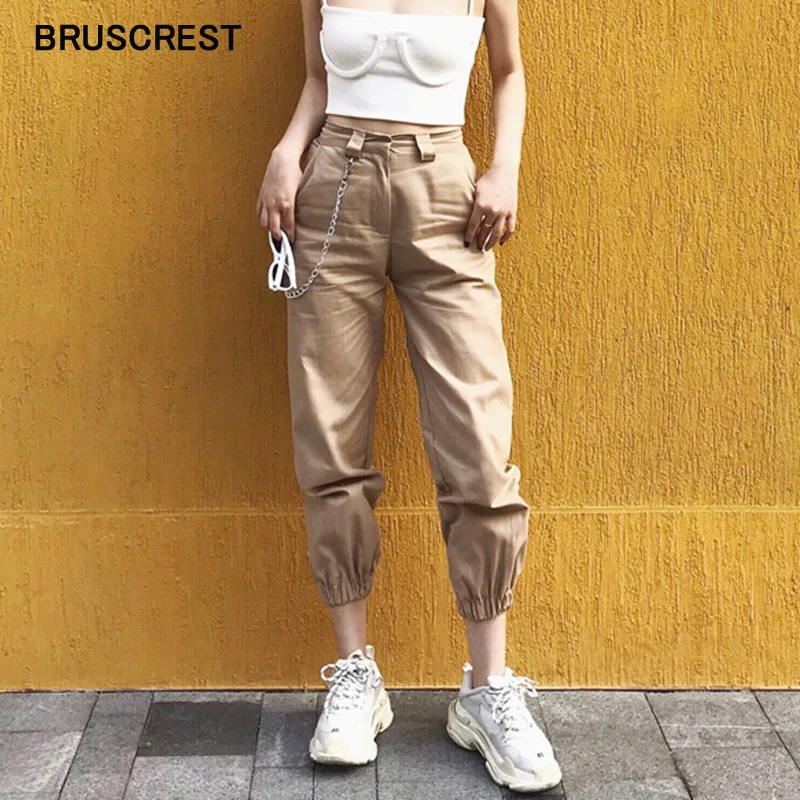 Джинсы карго женские с завышенной талией и цепочкой|Брюки |