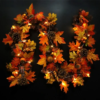 

Autumn Pumpkin Maple Leaf Ornament LED Halloween Pine Cone Rattan Thanksgiving 667B