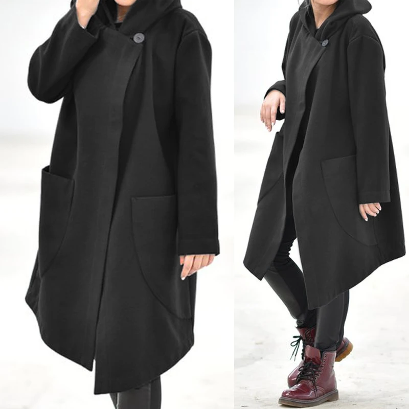 

Women Coats Jackets Celmia 2019 Autumn Winter Hoodies Sweatshirts Long Hooded Tops Casual Loose Asymmetrical Outerwear Oversized