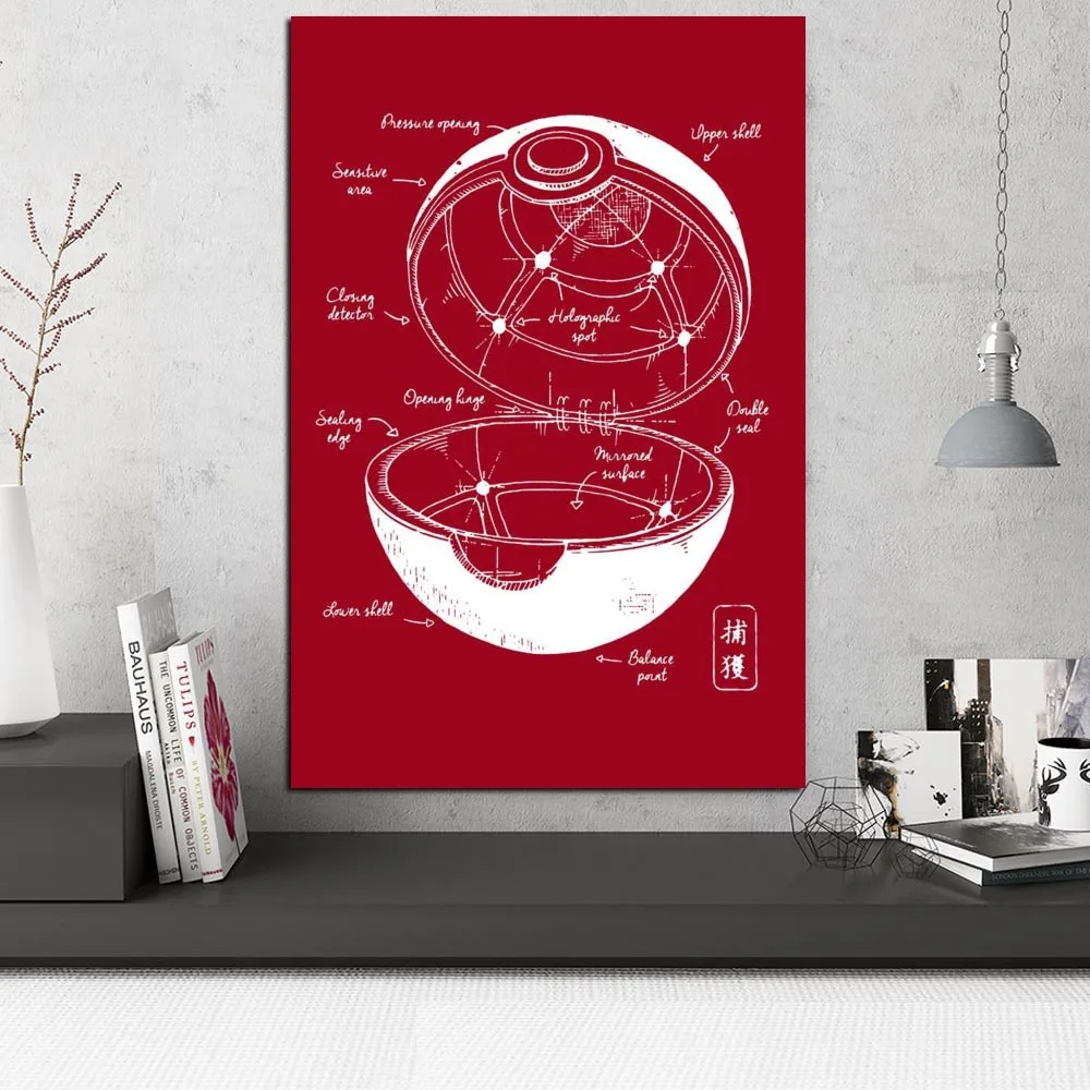 Модульная картина настенная работа холст HD печать 1 панель Pokemon Poster Pokeball Blueprint живопись украшение дома для комнаты рамка - Цвет: ZZ13559-02