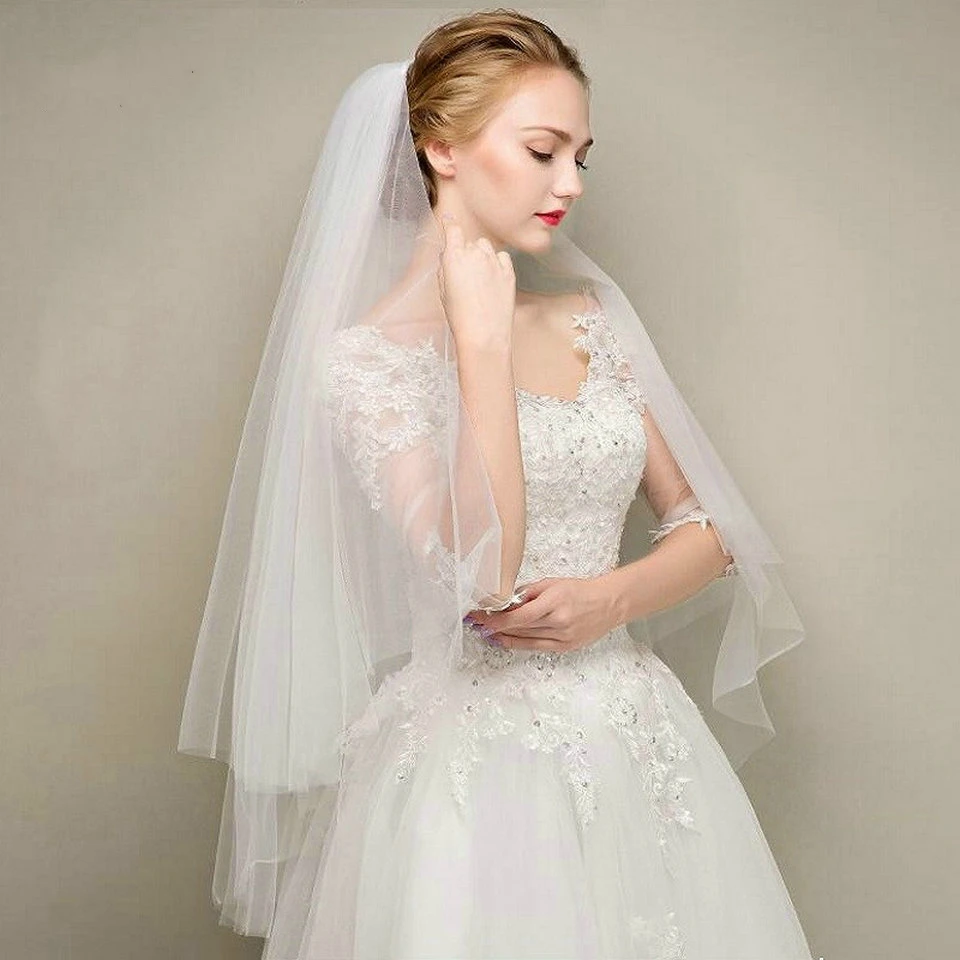 

Simple Two Layers Short Tulle White Wedding Veils Cheap 2019 Ivory Bridal Veil for Bride for Mariage Wedding Accessories Comb