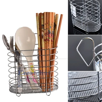 

Metal Hanging Cutlery Holder Drainer Spoon Fork Chopsticks Storage Basket Rack Kitchen Accessories Tool Organizer Tableware Tube