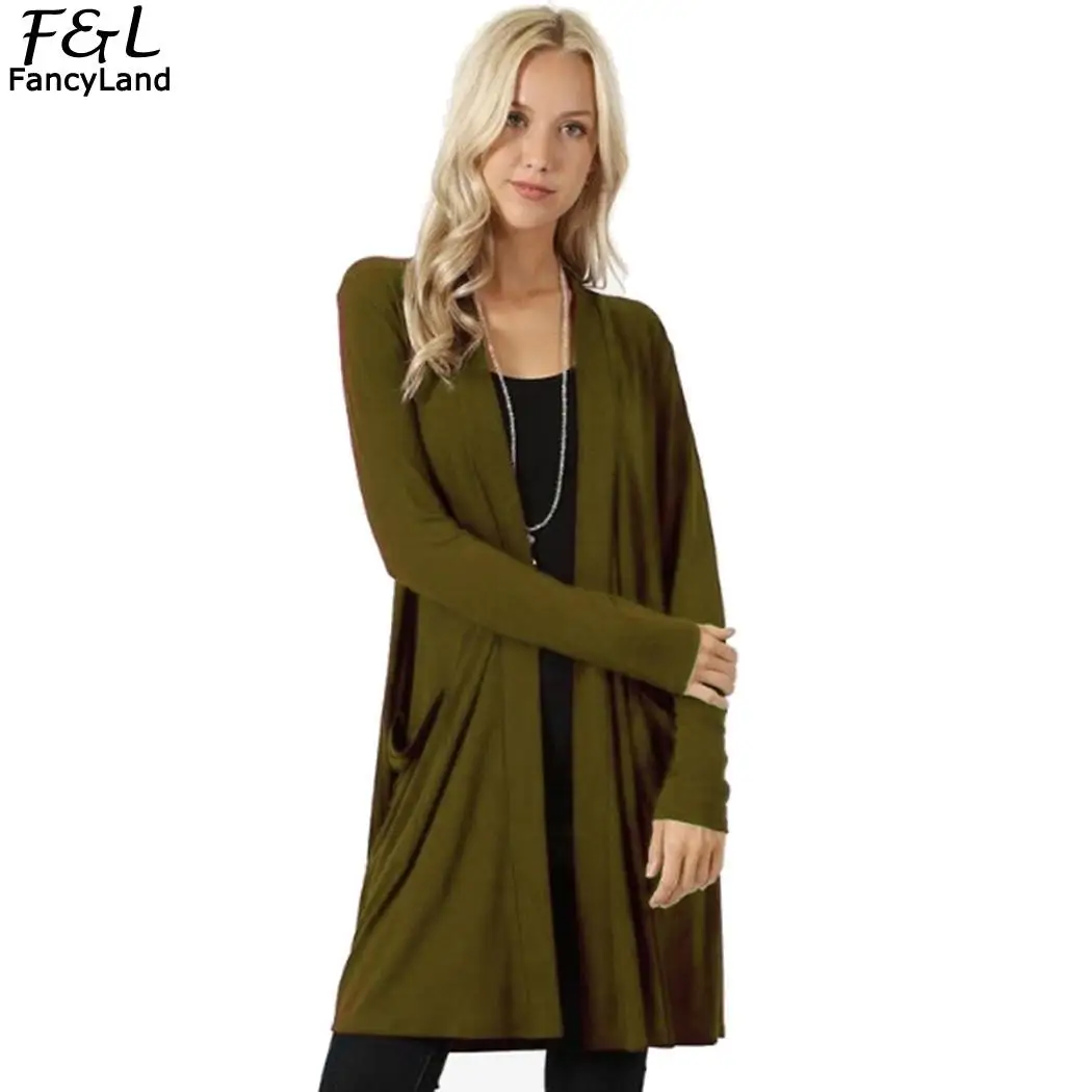 Women Knitted Cardigan Cotton Front Open Cardigan Solid Fashion Coat Autumn Slim Above Knee Length Casual