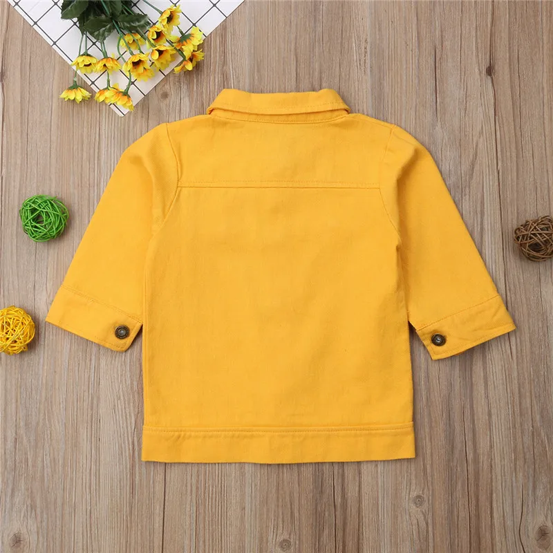 Джинсовая куртка для девочек от 1 до 6 лет осенне-зимняя верхняя одежда для детей ясельного возраста Желтая верхняя одежда, детская куртка пальто для девочек детская одежда