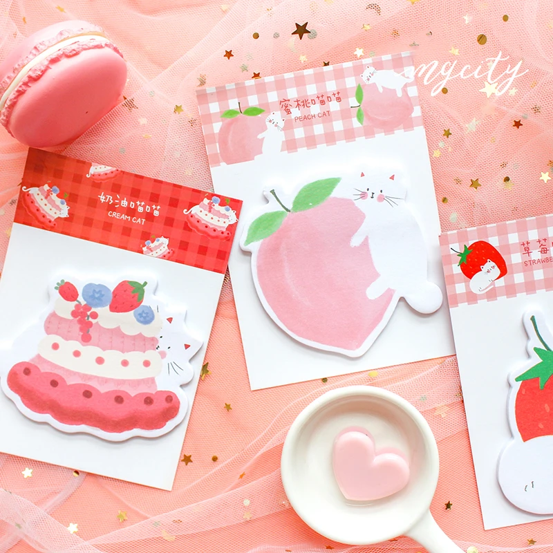 3pcs Fruit Sticky Note Cute Cat Pig Duck Adhesive Memo Marker Notes Journal Planner Diary Sticker Office Kids Supplies H6387 3pcs set stickers cute smiley face diary diy decorative stickers scrapbooking handmade with love kawaii stationery supplies