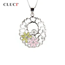 CLUCI серебро 925 пробы розовый цветок Женские Подвески ювелирные изделия Серебро 925 жемчуг крепление Подвески овальной формы кулон
