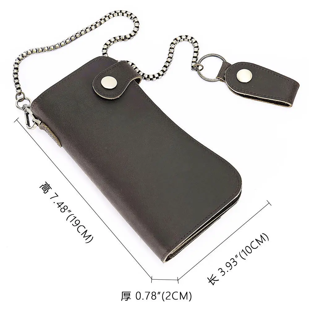 Crazy horse leather mens clutch bag Long wallet Vintage men's leather Chain security wallet Business billfold mens wallet