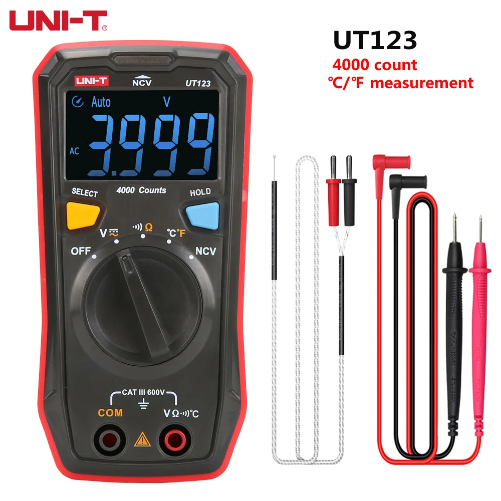 Цифровой мини мультиметр UNI T UT123 100% гарантия Электрический тестер напряжения и
